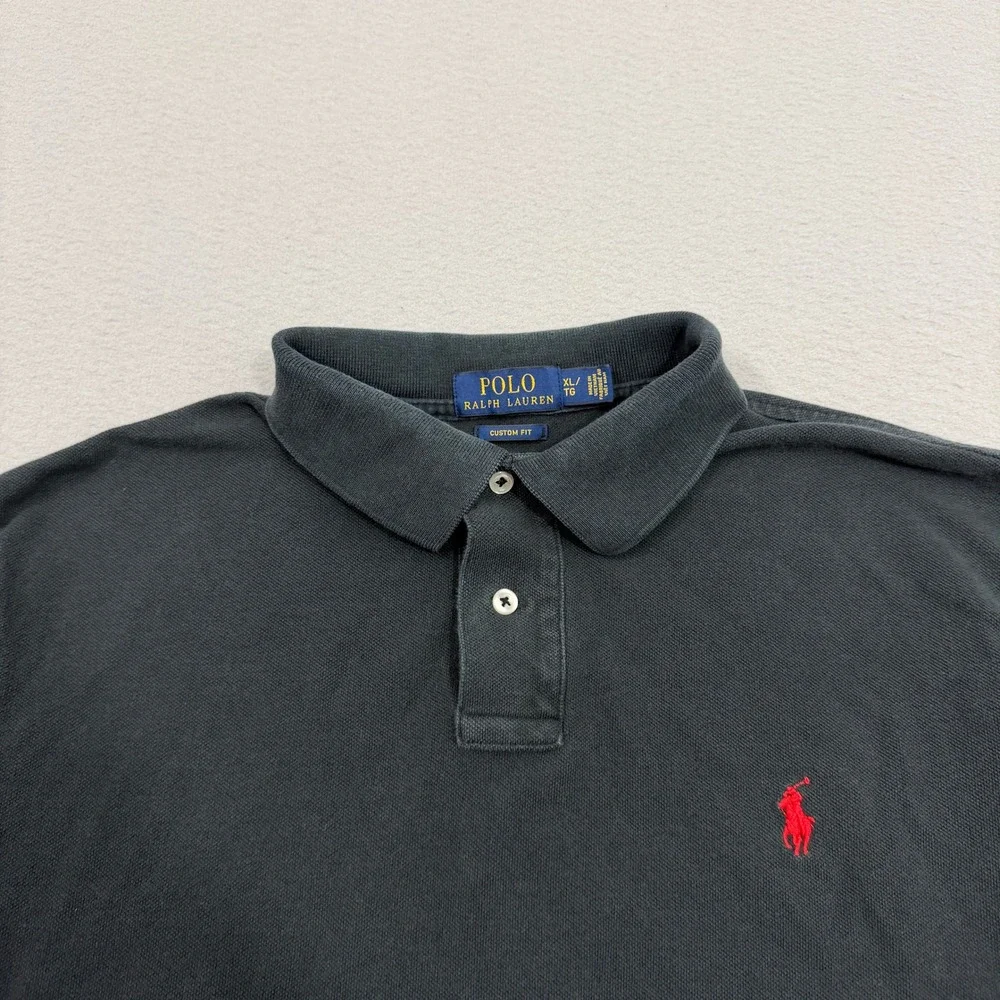 Polo Ralph Lauren Shirt Men's XL Black Custom Fit Short Sleeve Red Pony Logo